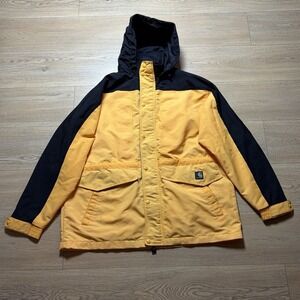 VTG 90s Carhartt Ski Jacket Mens Sz L Yellow Black Full Zip Lined Hooded